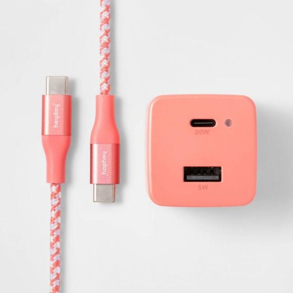 Open Box - Heyday - 2-Port USB-A USB-C Wall Charger 6' USB-C to USB-C  Rose - Picture 1 of 3